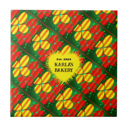 Levendige Rode en Gele Bloemen Keramische Tegel Tegeltje (Voorkant)