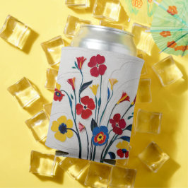 Levendige rode en gele bloemen kunst blikjeskoeler