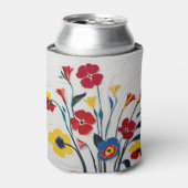 Levendige rode en gele bloemen kunst blikjeskoeler (Blikje Voorkant)