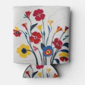 Levendige rode en gele bloemen kunst blikjeskoeler (Voorkant)