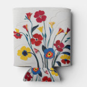 Levendige rode en gele bloemen kunst blikjeskoeler (Achterkant)