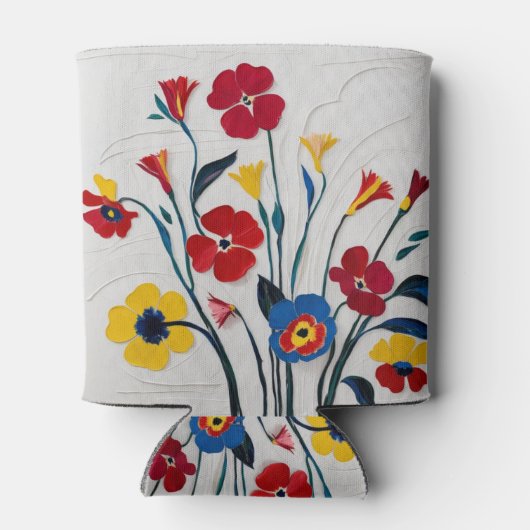 Levendige rode en gele bloemen kunst blikjeskoeler (Achterkant)