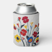 Levendige rode en gele bloemen kunst blikjeskoeler (Blikje Achterkant)