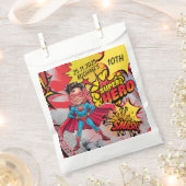 Levendige rode en gele superheldenkarikatuur bedankzakje (Geknipt)