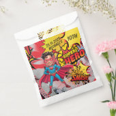 Levendige rode en gele superheldenkarikatuur bedankzakje (Gezegeld)