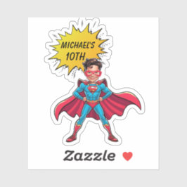 Levendige rode en gele superheldenkarikatuur sticker