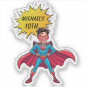 Levendige rode en gele superheldenkarikatuur sticker (Voorkant)