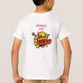 Levendige rode en gele superheldenkarikatuur t-shirt (Achterkant)