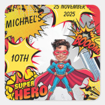 Levendige rode en gele superheldenkarikatuur