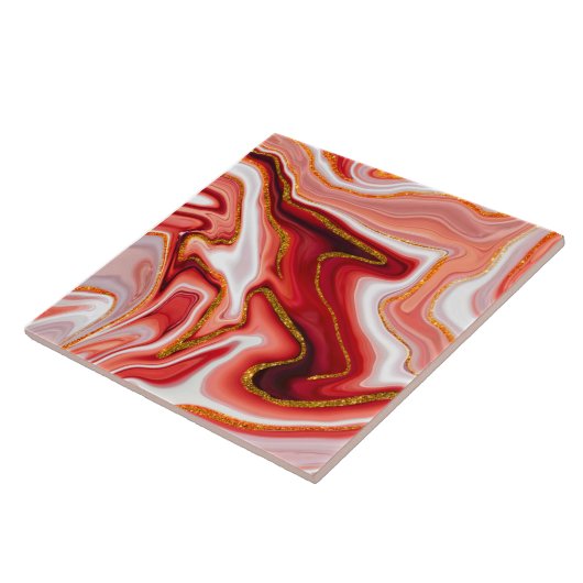 Levendige rode en gouden Abstracte kunst Tegeltje (Zijkant)