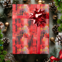 Levendige rode en gouden gepersonaliseerde geschen cadeaupapier