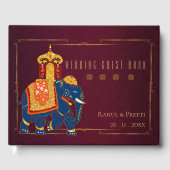 Levendige rode en gouden Indiase bruiloft Keepsake Gastenboek (Voorkant)