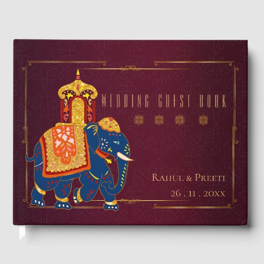 Levendige rode en gouden Indiase bruiloft Keepsake Gastenboek (Voorkant)