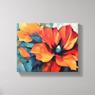 Levendige rode en Oranje bloemkunst Canvas Afdruk