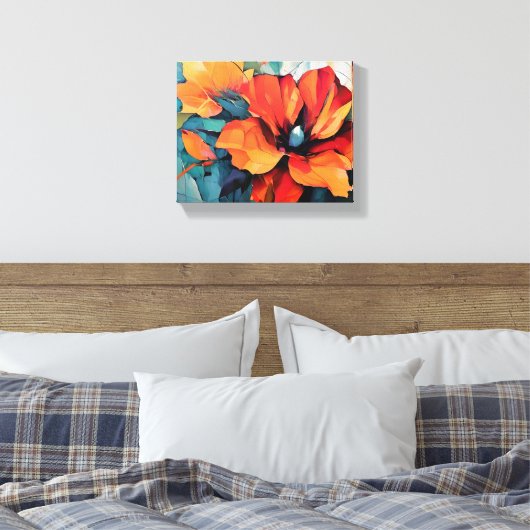 Levendige rode en Oranje bloemkunst Canvas Afdruk (Insitu (Slaapkamer))