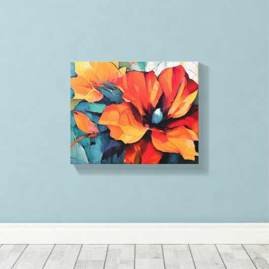 Levendige rode en Oranje bloemkunst Canvas Afdruk (Insitu (Houten vloer))