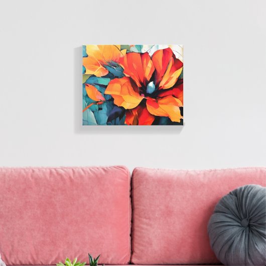 Levendige rode en Oranje bloemkunst Canvas Afdruk (Insitu (Woonkamer))