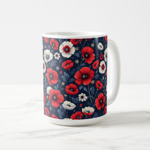 Levendige Rode en Witte Klaproos Bloemen Koffiemok