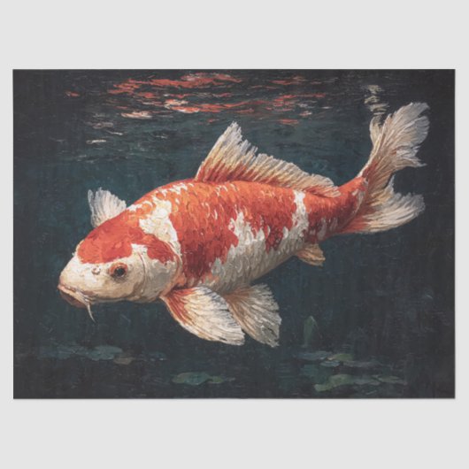Levendige rode en witte Koi Fish Decoupage Tissuepapier (Voorkant)