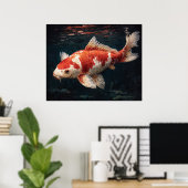 Levendige rode en witte Koi Poster (Thuiskantoor)