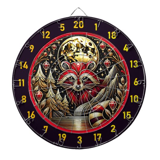 Levendige rode en witte wasbeer gloeit in Natuur Dartbord (Voorkant)