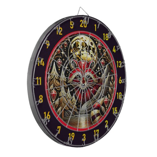 Levendige rode en witte wasbeer gloeit in Natuur Dartbord (Voorkant Links)