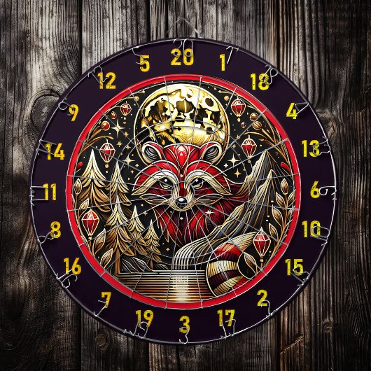 Levendige rode en witte wasbeer gloeit in Natuur Dartbord