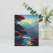 Levendige rode flora en majestueuze bergen briefkaart (Staand voorkant)