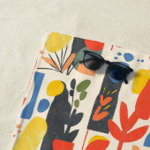 Levendige rode, gele en blauwe botanische kunst va strandlaken (In situ)