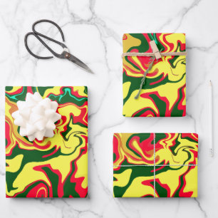 Levendige rode, gele en groene abstracte kunst inpakpapier vel