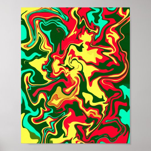 Levendige rode, gele en groene Abstracte kunst Poster (Voorkant)
