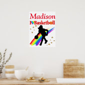 LEVENDIGE RODE GEPERSONALISEERDE MEISJES BASKETBAL POSTER (Keuken)