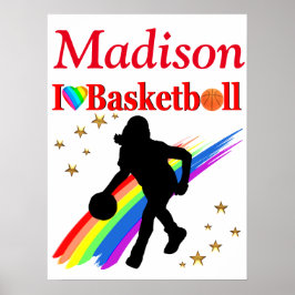 LEVENDIGE RODE GEPERSONALISEERDE MEISJES BASKETBAL POSTER