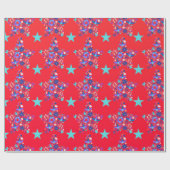Levendige rode gradiënt Floral Star Pattern Wrappi Cadeaupapier (Vlak)