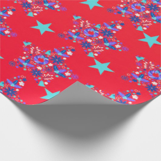 Levendige rode gradiënt Floral Star Pattern Wrappi Cadeaupapier (Hoek)
