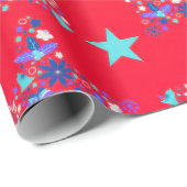Levendige rode gradiënt Floral Star Pattern Wrappi Cadeaupapier (Rol Hoek)