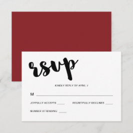 Levendige rode grillige typografie bruiloft RSVP kaartje