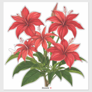 Levendige Rode Hibiscus Bloemboeket Sticker