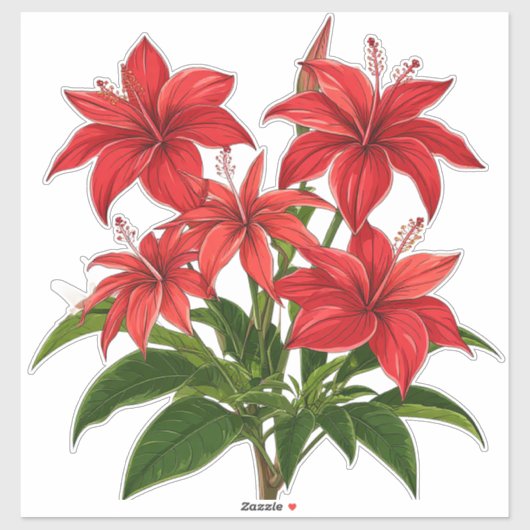 Levendige Rode Hibiscus Bloemboeket Sticker (Vel)