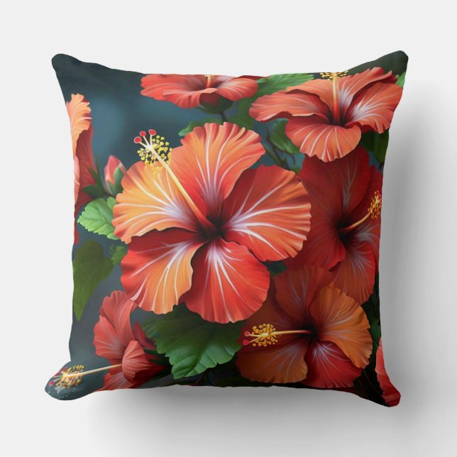 Levendige Rode Hibiscus Bloemen-76894 Kussen (Voorkant)