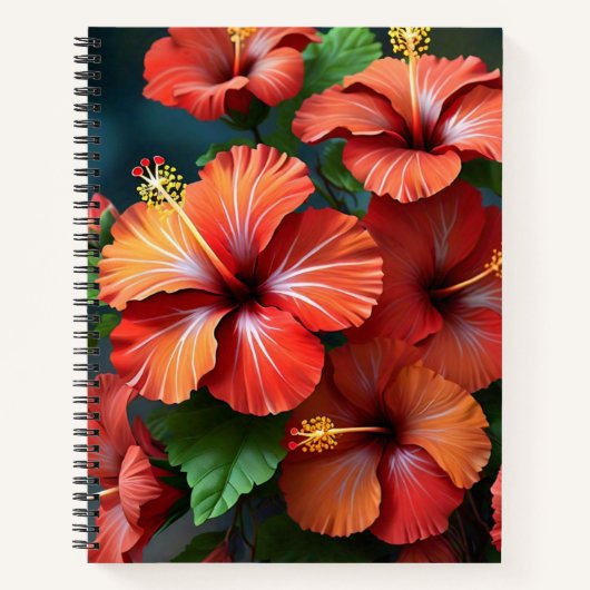 Levendige Rode Hibiscus Bloemen-76894 Notitieboek (Voorkant)