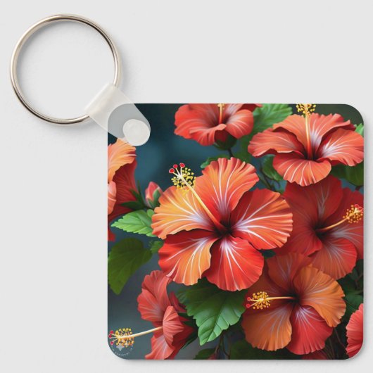 Levendige Rode Hibiscus Bloemen-76894 Sleutelhanger (Voorkant)