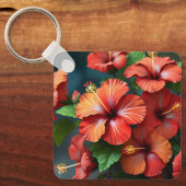 Levendige Rode Hibiscus Bloemen-76894 Sleutelhanger (Voorkant)