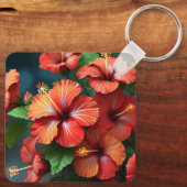 Levendige Rode Hibiscus Bloemen-76894 Sleutelhanger (Achterkant)