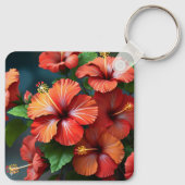Levendige Rode Hibiscus Bloemen-76894 Sleutelhanger (Achterkant)