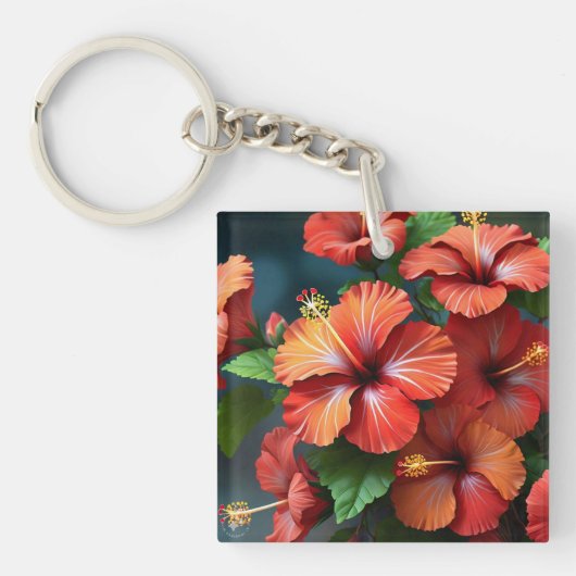 Levendige Rode Hibiscus Bloemen-76894 Sleutelhanger (voorkant)