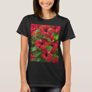 Levendige rode hibiscus bloemen met bladeren-43699 t-shirt