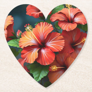 Levendige rode Hibiscus bloemen met bladeren-76894 Kartonnen Onderzetters