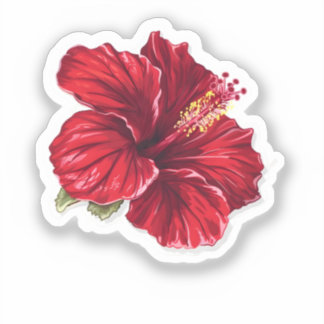 Levendige rode hibiscusbloem sticker