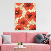 Levendige rode hibiscusbloemen overal canvas afdruk (Insitu (Woonkamer))